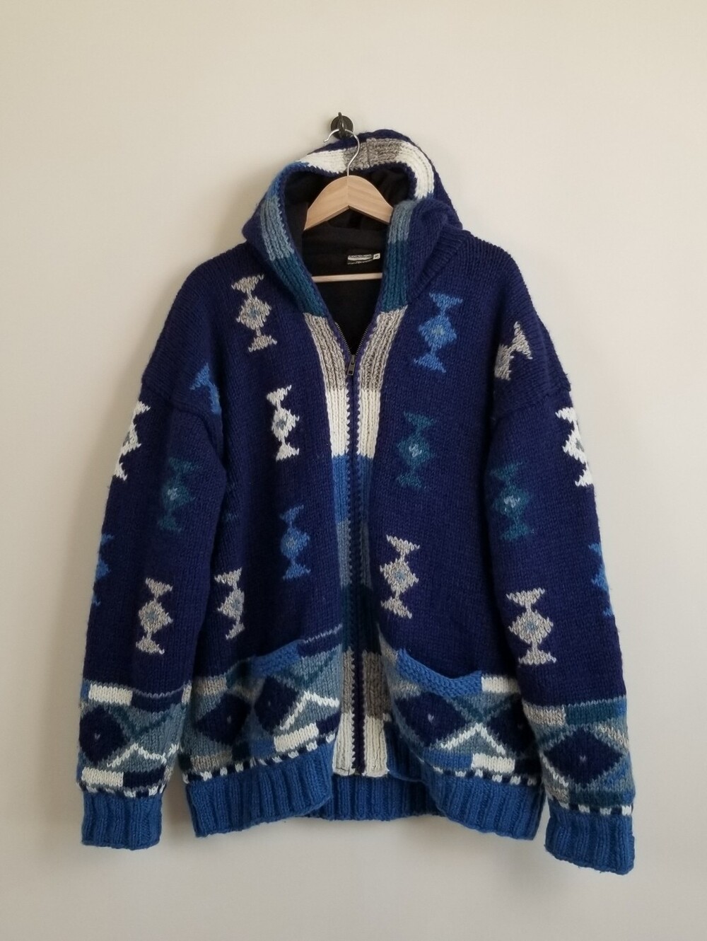 Ganesh Himal Wool Lined Hooded Cardigan Sweater Coat Size XL